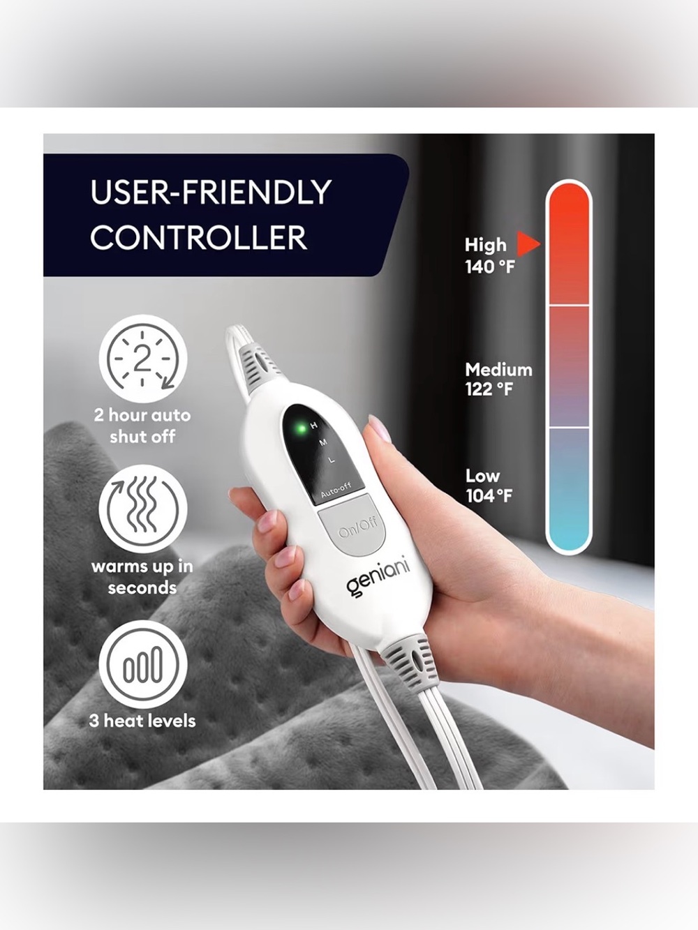 Electric Heating Pad Gray New in Box - Picture 3 of 3